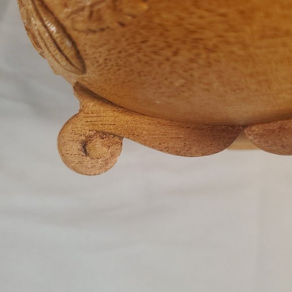 Vintage FTDA Made in USA Wood Resin Footed Bowl Pot Gourd Vine Leaf Design Fall - Picture 11 of 13